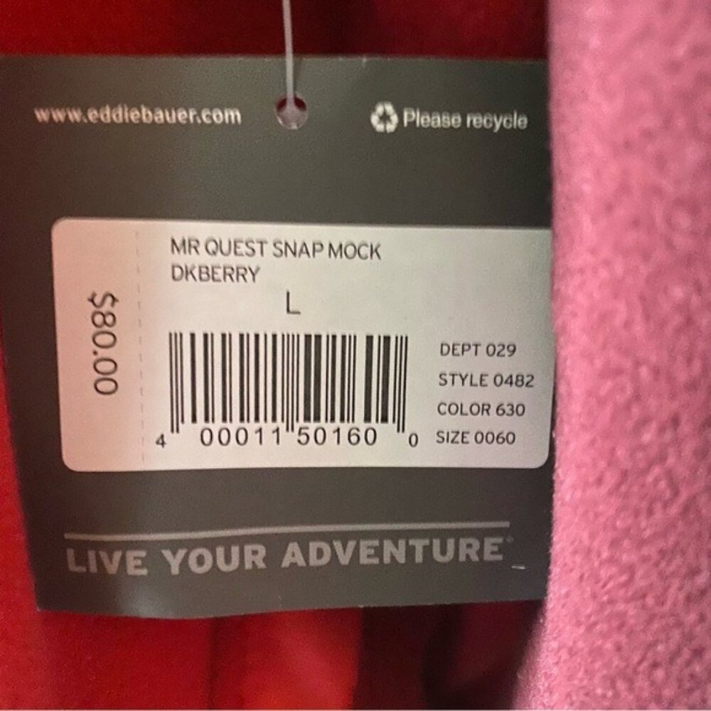 NWT Eddie Bauer Men's 1/4-Snap Long-Sleeved Quest Fleece Pullover Size L - Picture 8 of 11